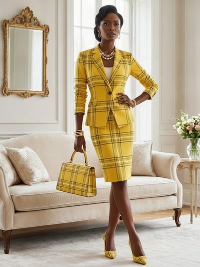 Women's Lapel Single Button Three Quarter Plaid Blazer | SAMAG