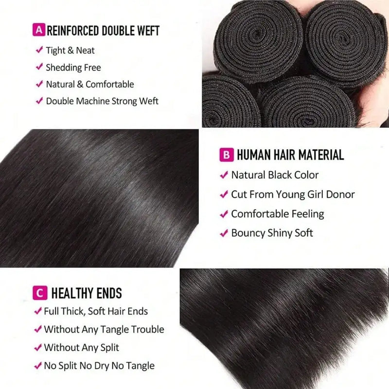 32 Inch Straight Brazilian Virgin Human Hair Bundles Natural Color Unprocessed Human Hair Weft Silky Straight Hair Weave 4 Bundles Hair Extensions For Ladies