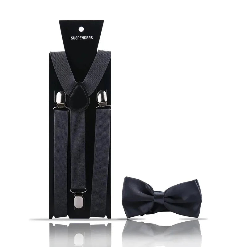 Fashion Mens Suspender Bow Tie Set Man Shirt Pants Dress Women Wedding Party Solid Color Suspender Suit Skirt With Braces Straps