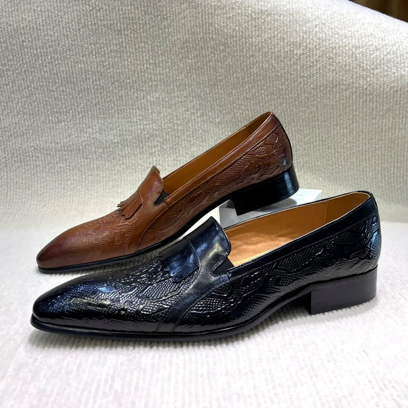 Men's Genuine Leather Penny Loafers Handmade Tassel Slip-On Dress Shoes for Wedding Banquet Casual Business Footwear