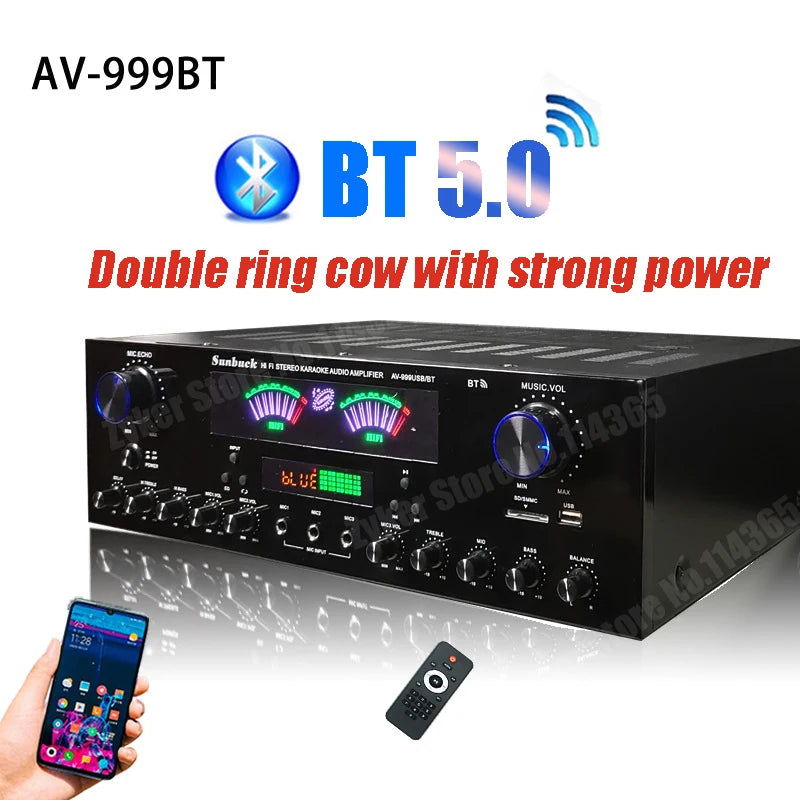 HiFi Digital Bluetooth Amplifiers Dynamic Screen Stereo Sound AMP For Home Car Meeting Karaoke Cinema 608 628 999 BT Max 4000W