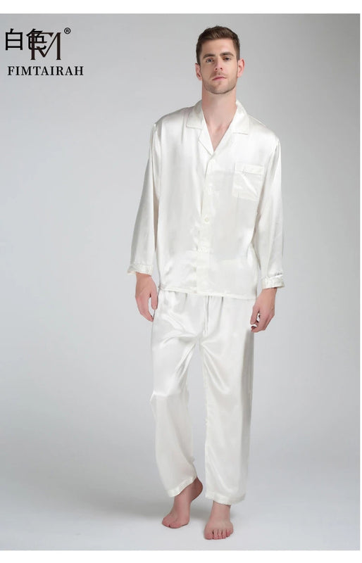 Fimtariah 30MM 100% Silk Pajamas Long Sleeve Pants Set Men's Summer Soft Shirt Pants Sets Two PIeces Autumn Winter Silk home