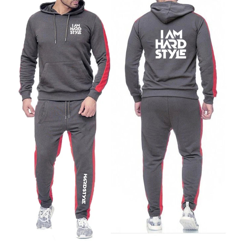 Spring Autumn Men I Am Hardstyle Logo Print Fashion Hooded Pullover Tracksuit+Leisure Drawstring Sweatpants - View 8 | SAMAG