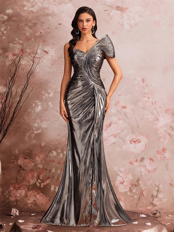 Lucyinlove Luxury Slanted Shoulder Fishbone Evening | SAMAG