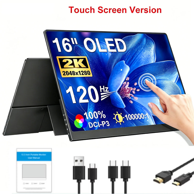 WonTim 16.0" 4K OLED Screen Portable Monitor 100% DCI-P3 Display 1MS Eye Care PC 120hz For Laptop Mac NUC Mini PC VESA LS Stand