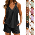 Women'S Summer Casual Suit New Urban Casual Women'S Solid Color Sleeveless Vest Elastic Shorts Home Clothes Two-Piece Set