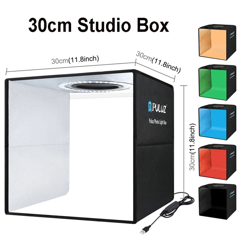 PULUZ Lightbox 80 60 50 40 30cm Photo LED Light Studio Kits 6 12 Color Backgrounds Tabletop Photography Soft Shooting Tent Box