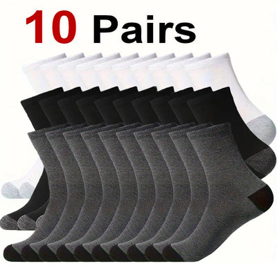 10 Pairs Men Solid Color Round Neck Work Socks Breathable | SAMAG