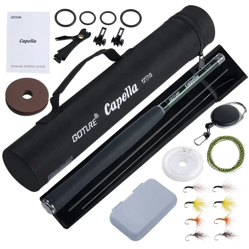 Goture 3.6m Tenkara Rod Set with Spare Tip Section&Storage Bag Complete Beginner Tenkara Fishing Kit for Travel Hiking Camping
