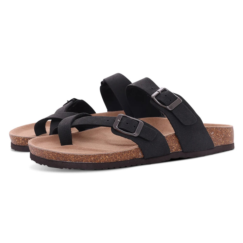 Litfun Cork Footbed Beach Sandals For Women Men Fashion Thick Sole Cork Slippers Summer Beach Shoe Classic Open Toe Flat Sandals