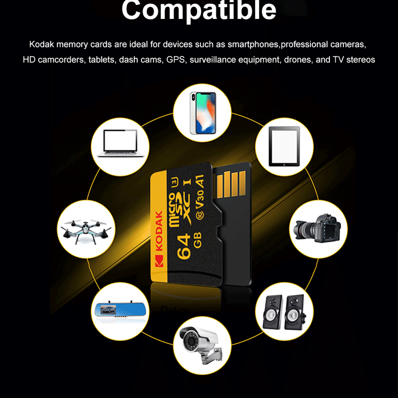 KODAK Micro SD 512GB 256GB Memory Card UP TO 100MB/s C10 U3 32GB 64GB 128GB TF Card 4K HD For USB Card Reader Adapter Microsd