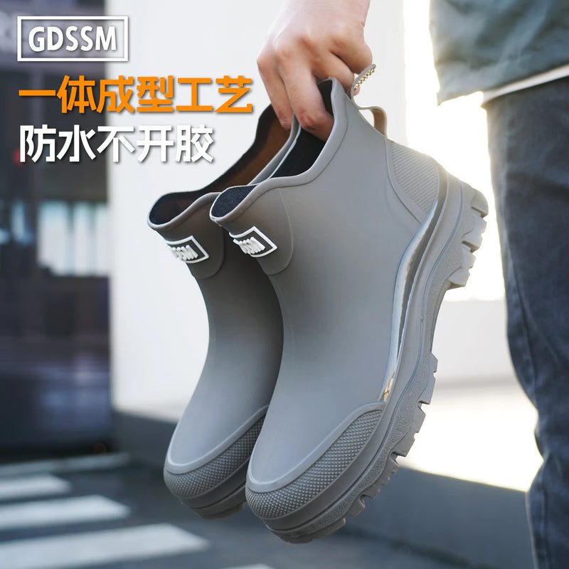 Rain Boots Men's Short-tube Korean Style Casual and Comfortable Outdoor Fishing Waterproof Low-cut Rubber Shoes Rider Work Boots