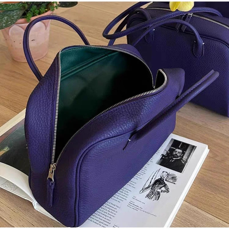 Minimalist Lychee Pattern PU Leather Handbag Women Luxury Casual Commute dating Bag Solid Color Trendy Zipper Closure Boston Bag