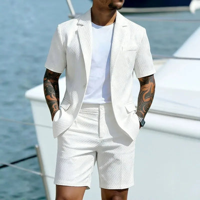 KIDWHXR Men Suit Set Summer British Style Solid Color | SAMAG