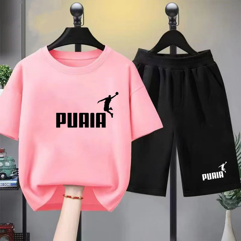 Children T-shirt+Shorts Basketball Letter Print Summer | SAMAG