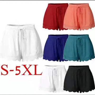 Summer Pure Color Lace Belted Short Casual Pants Women | SAMAG