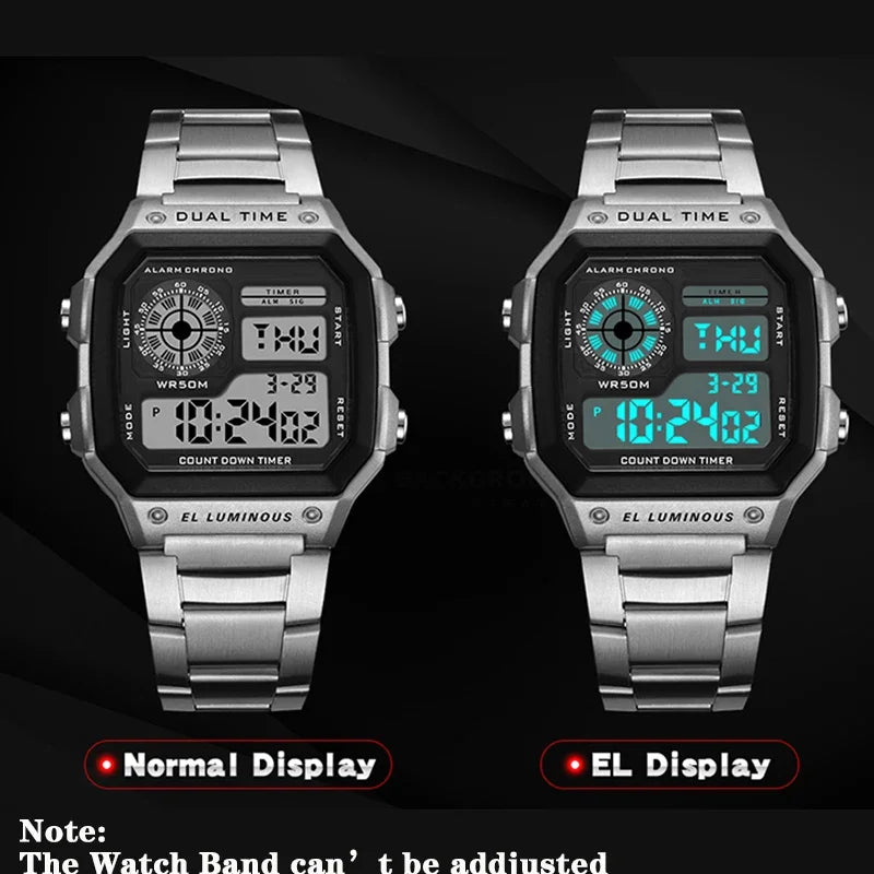 Luxury Men's Wristwatch Multifunction LED Digital Watch Alloy Strap Classic Business 7 - colors Luminous - Visuel 5 | SAMAG