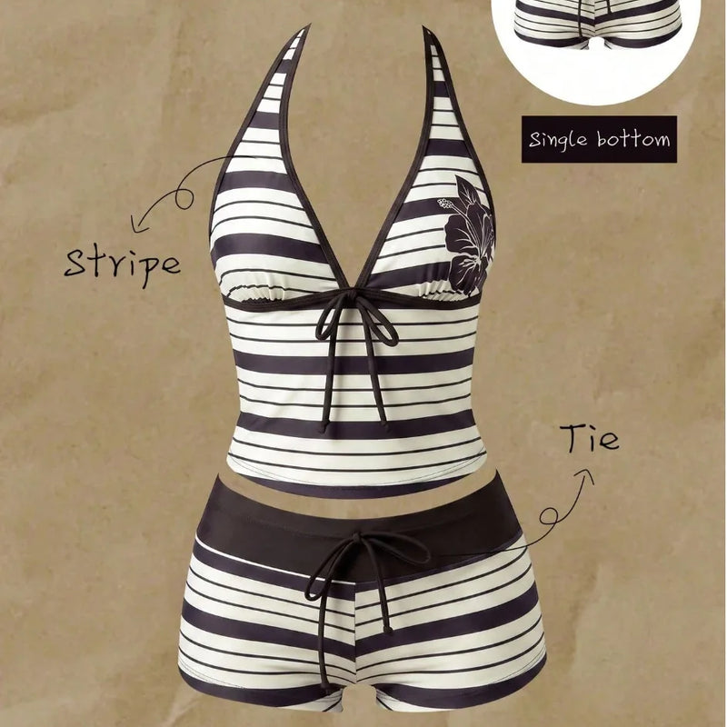 Women Bikinis Set Vintage Striped Floral Tankini Swimsuit | SAMAG
