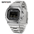 SANDA 2162 Men's Electronic Watch Square Waterproof Multi Functional Wrist Watch Square Fashion Night Light Steel Digit Watches