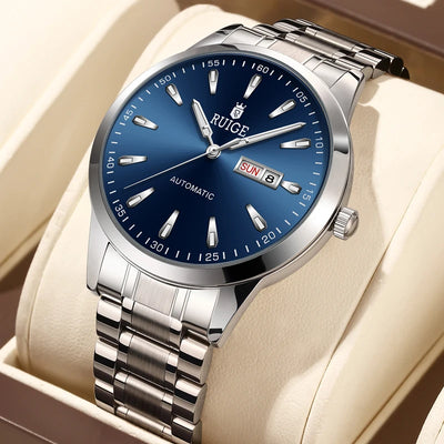 RUIGE Weekly Calendar Men's Fully Automatic Mechanical Watch Stainless Steel Business Night Light Waterproof | SAMAG