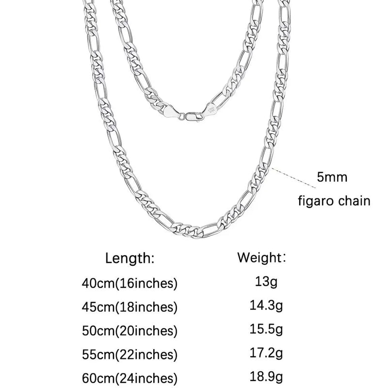 ORSA JEWELS Trendy Men Woman Figaro Chain Necklace 3.3/5/7mm Diamond-Cut Figaro Chain 925 Silver Jewelry Party Gift OSC34