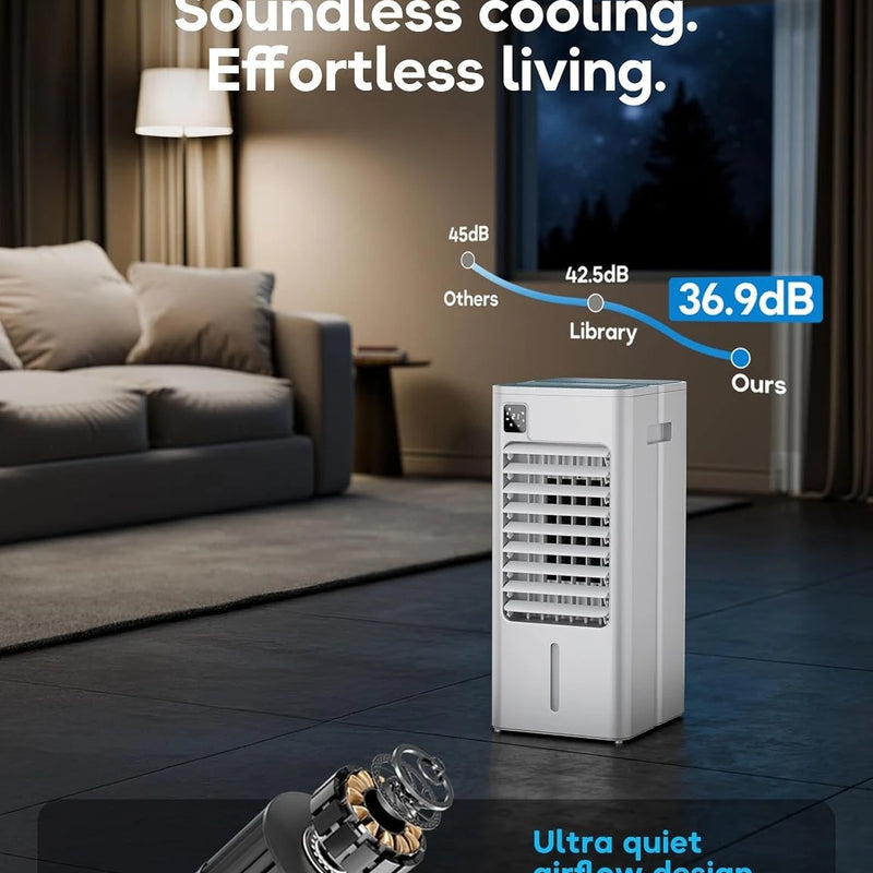 Windowless Portable Air Conditioner, 24.1" Evaporative Air Cooler with Remote, 3 Speeds, Digital Display, 12H Timer, 2 Gal Water Tank