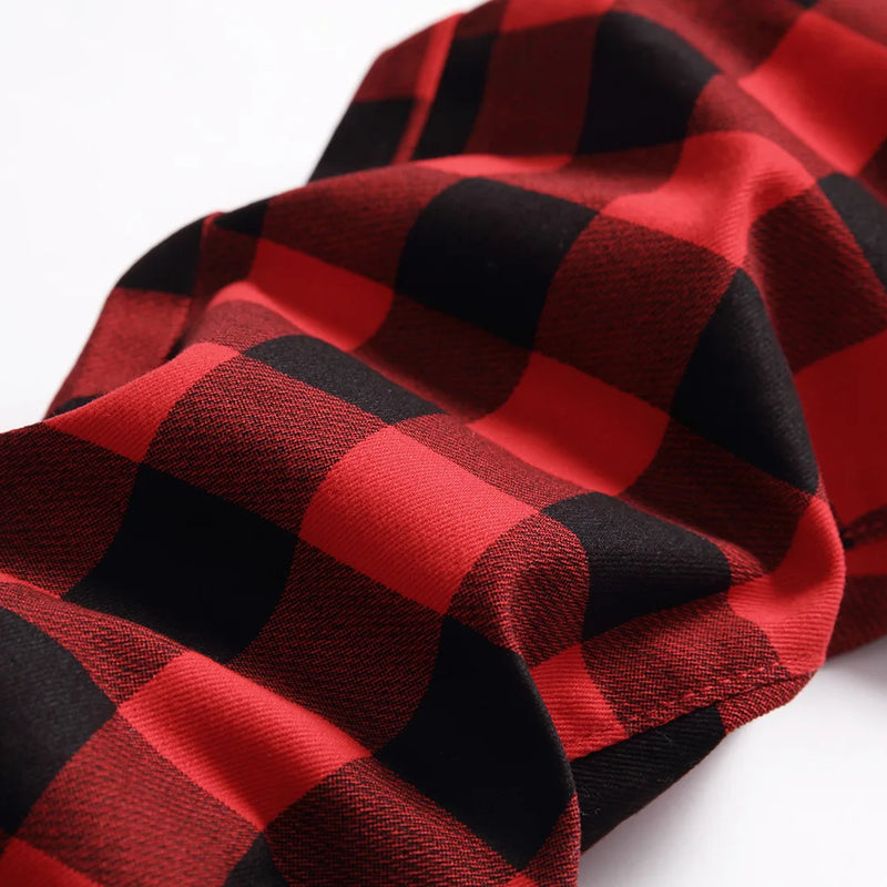 Men's Red Jeans with Checkered Print Details, Made | SAMAG