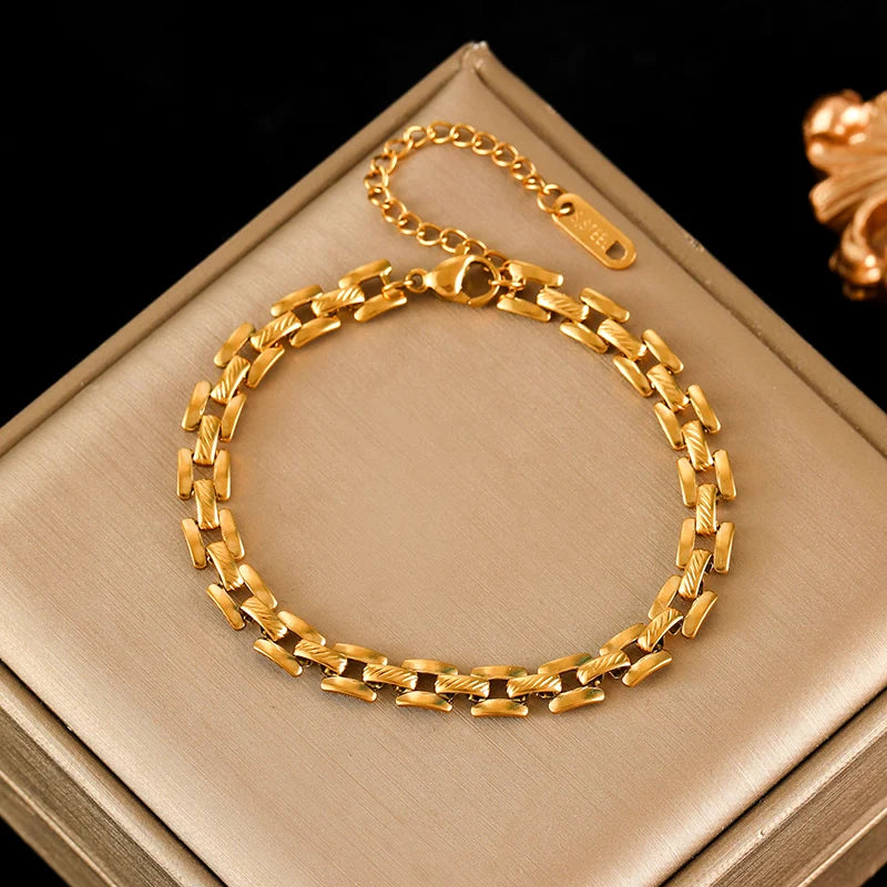 EILIECK 316L Stainless Steel Beads Wound Chain Bracelet for Women Charm Metal 18 K Plated Trendy Golden Unique Design Jewelry