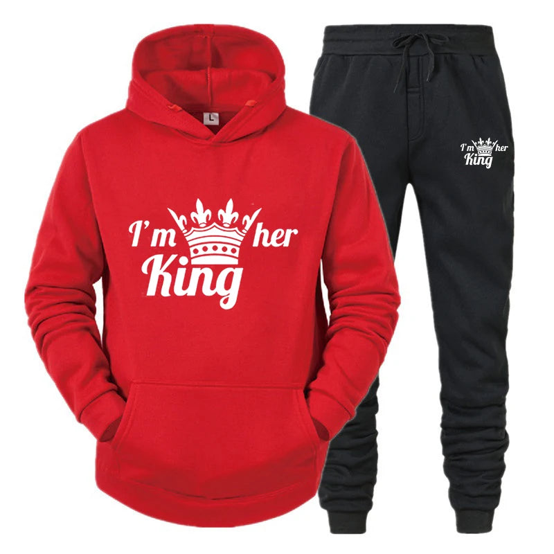 Lover Tracksuit Hoodies Printing QUEEN KING Couple Sweatshirt Plus Size Hooded Clothes Women Two Piece Set - View 28 | SAMAG