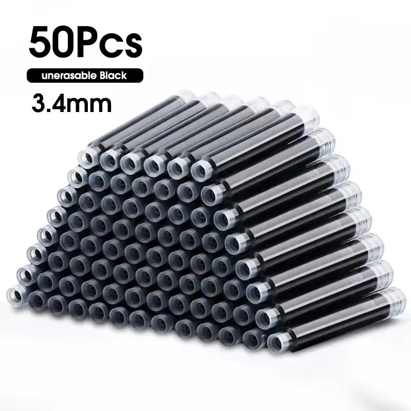 50pcs Fountain Pen Ink Cartridge Refills Bottle 4 Color Disposable Dia 3.4mm 2.6mm School Office Stationery Supplies CW-159