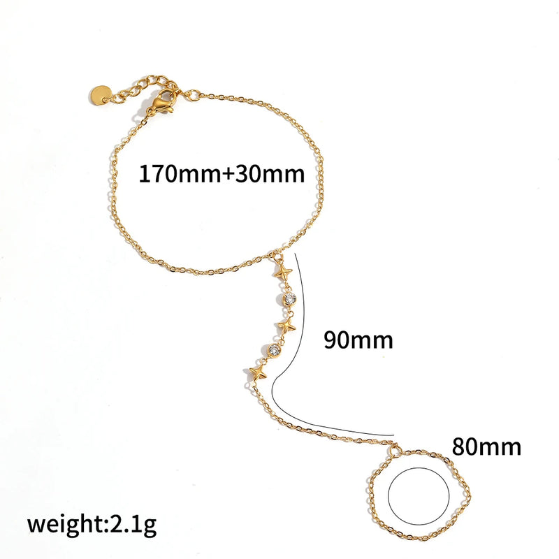Fashion 18K Gold Plated Stainless Steel Zircon Ring Bracelet for Women Individualistic Daily Wear - Visuel 9 | SAMAG