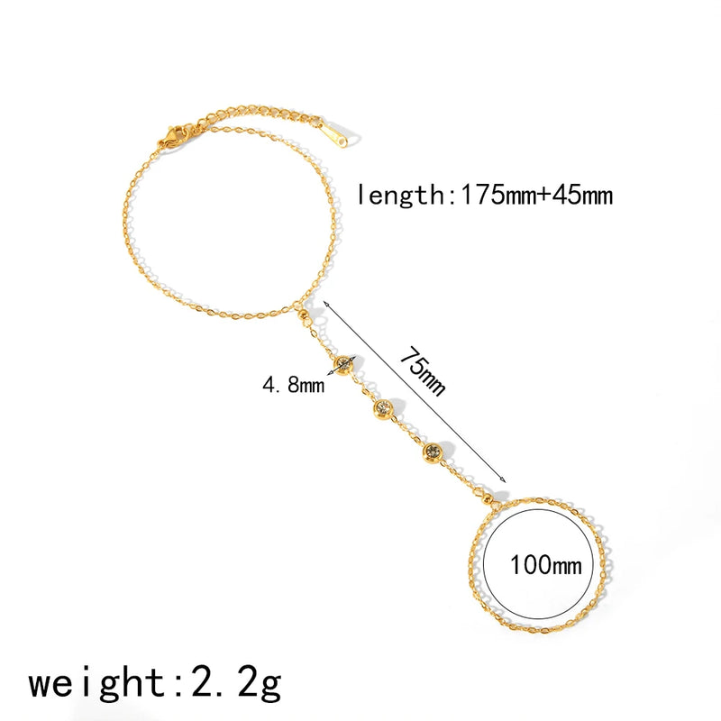 Fashion 18K Gold Plated Stainless Steel Zircon Ring Bracelet for Women Individualistic Daily Wear - Visuel 20 | SAMAG