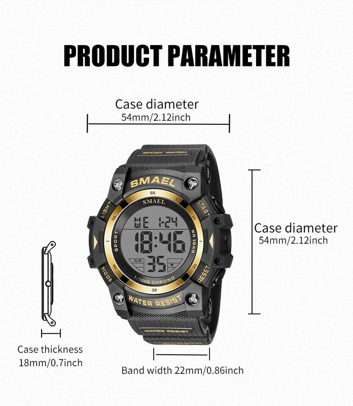SMAEL 8123 Men's Digital Sport Watch - 50M Water Resistant LED Backlight Alarm Chronograph Stopwatch Shock Resistant