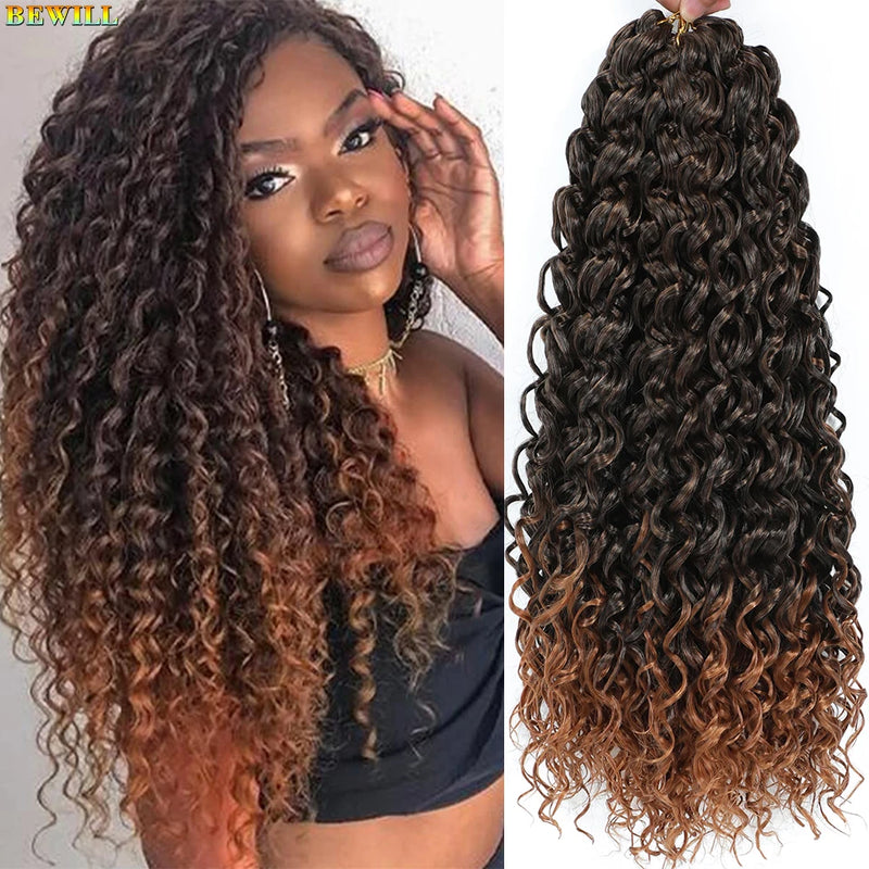 BEWILL GoGo Curl Crochet Hair 14 18 Inches Water Wave Beach Curl Crochet Hair Ombre Synthetic Bohemian Braids Hair Extensions 1B