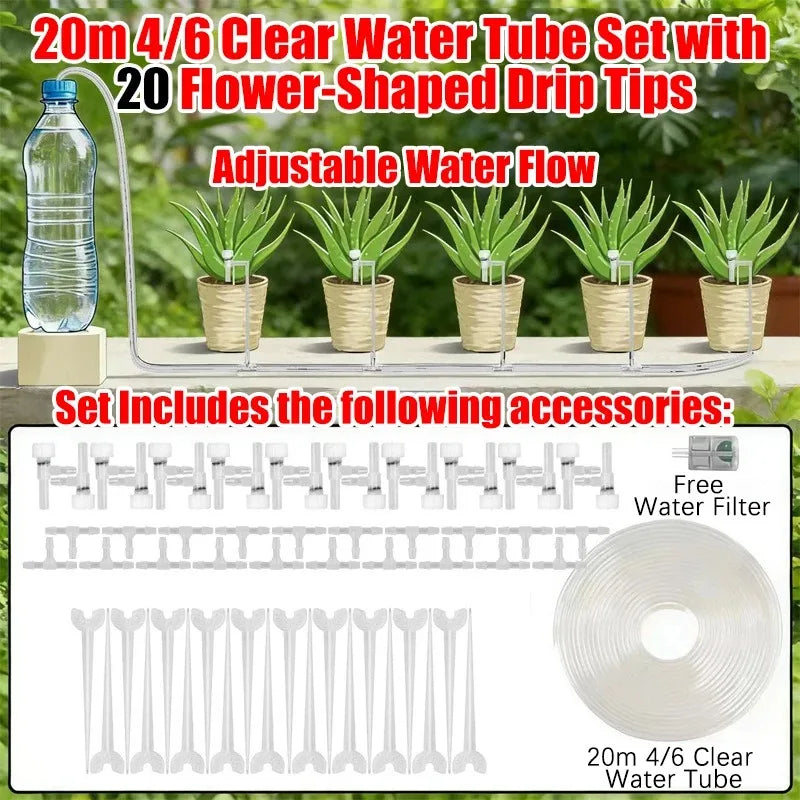 4/7mm Micro Drip Irrigation Kit 2-20m Adjustable Automatic Watering System for Garden Greenhouse Flower Beds Potted Plants