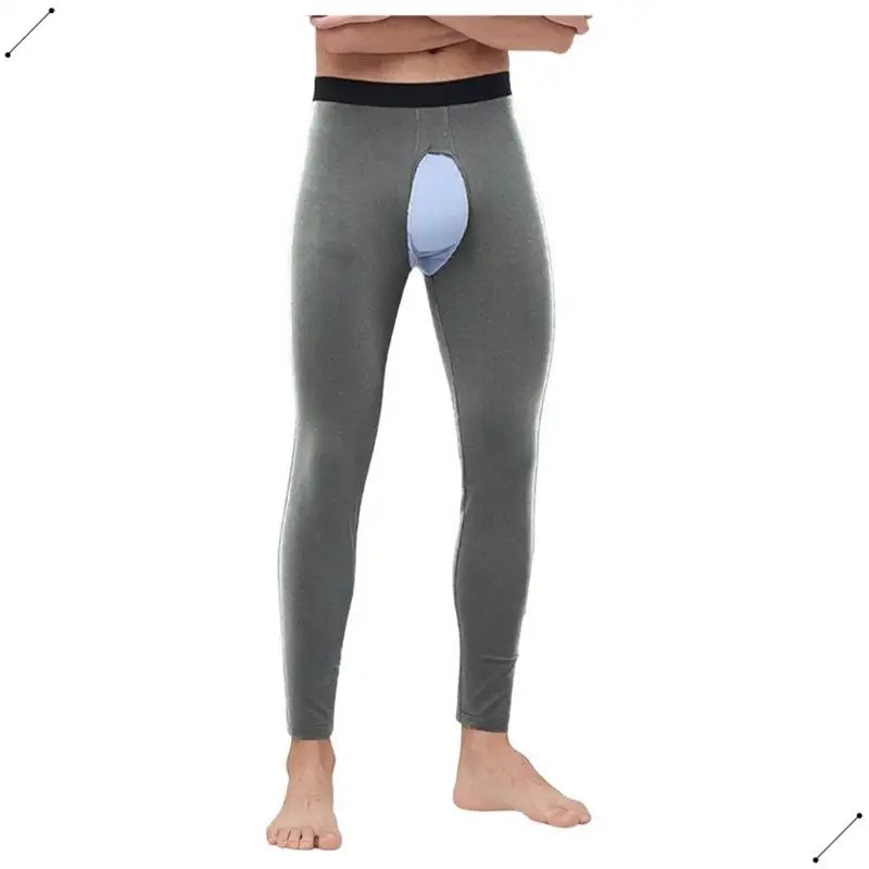 Mens Open Fly Breathable Cotton Thermal Long Johns Black S