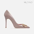 HLTINO Fashion Black Matte Finish High Heels with Buckle Women Classic Pumps Sexy Dress Shoes Party Stilettos for Spring Summer