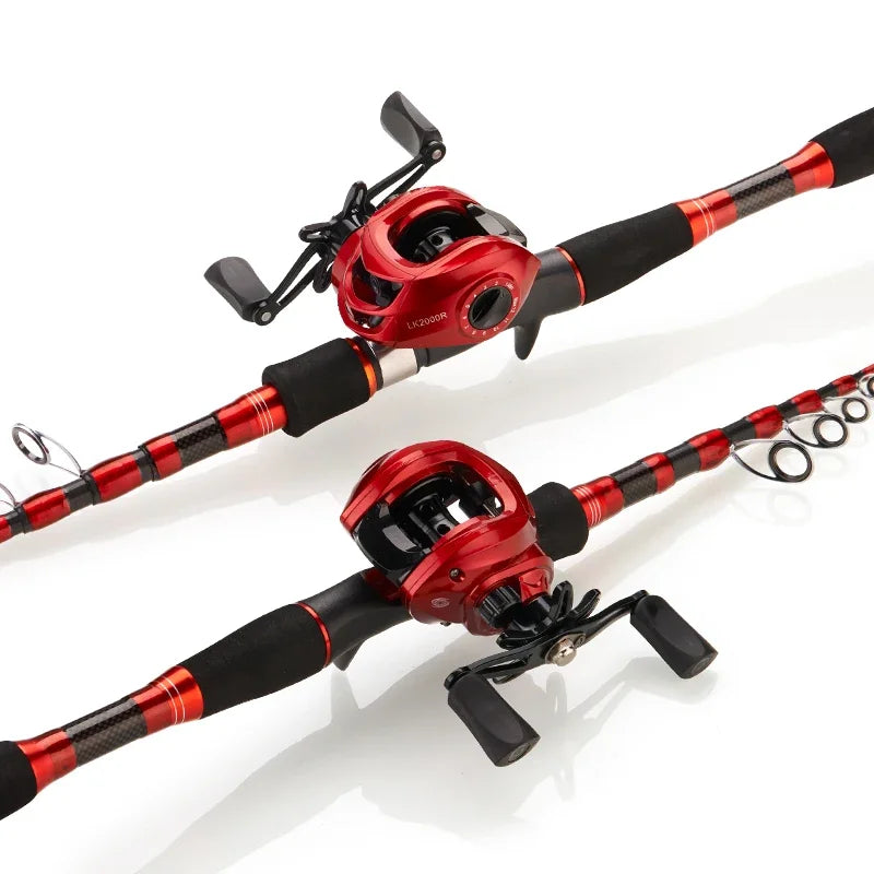 DEUKIO Fishing Rod Reel Combo 1.8M 2.1M 2.4M Carbon Fiber Casting Rod and 7.2:1 Gear Ratio Left Handle Baitcasting Reel