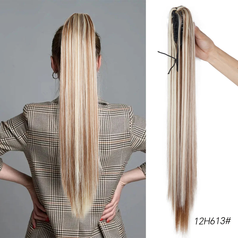 Synthetic Claw Clip On Ponytail Extension 22Inch Long Straight Wavy Ponytail Hair Ponytail With Claw Clip On Ponytail For Women
