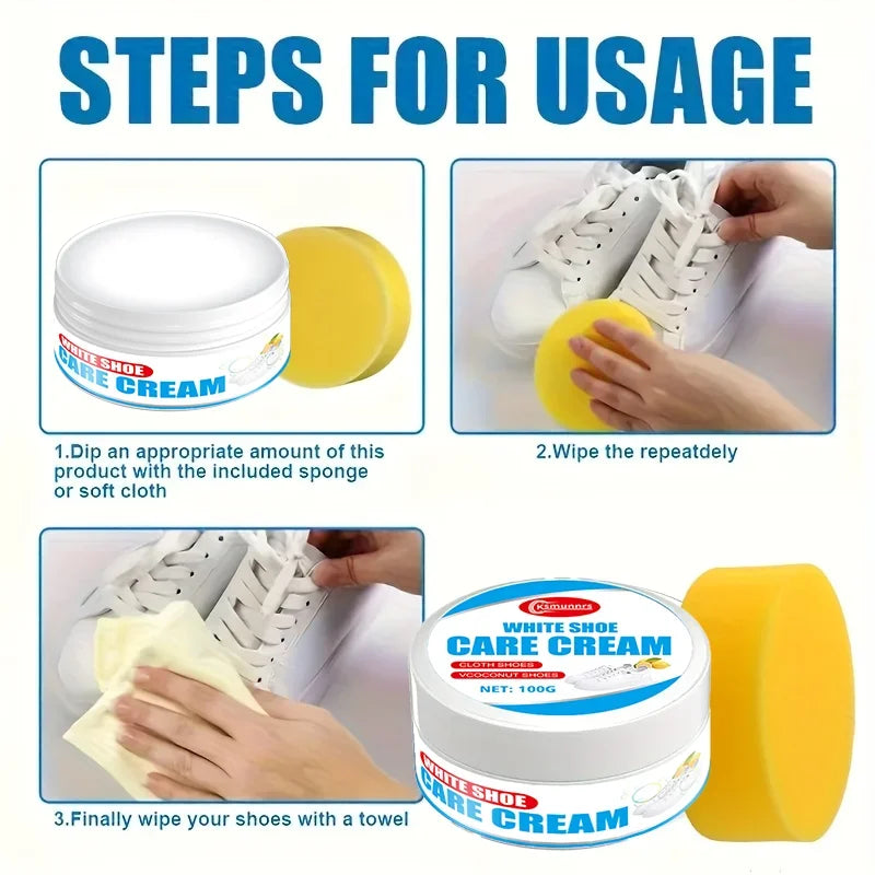 Fasilawei White Shoe Polish 100g (Sponge Brush) - Synthetic Leather Sneaker Color Restore & Care