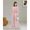Miyake Pleated Women's Suit 2026 Autumn New V-neck Earring Shirt Top Wide-leg Pants Two-piece Set