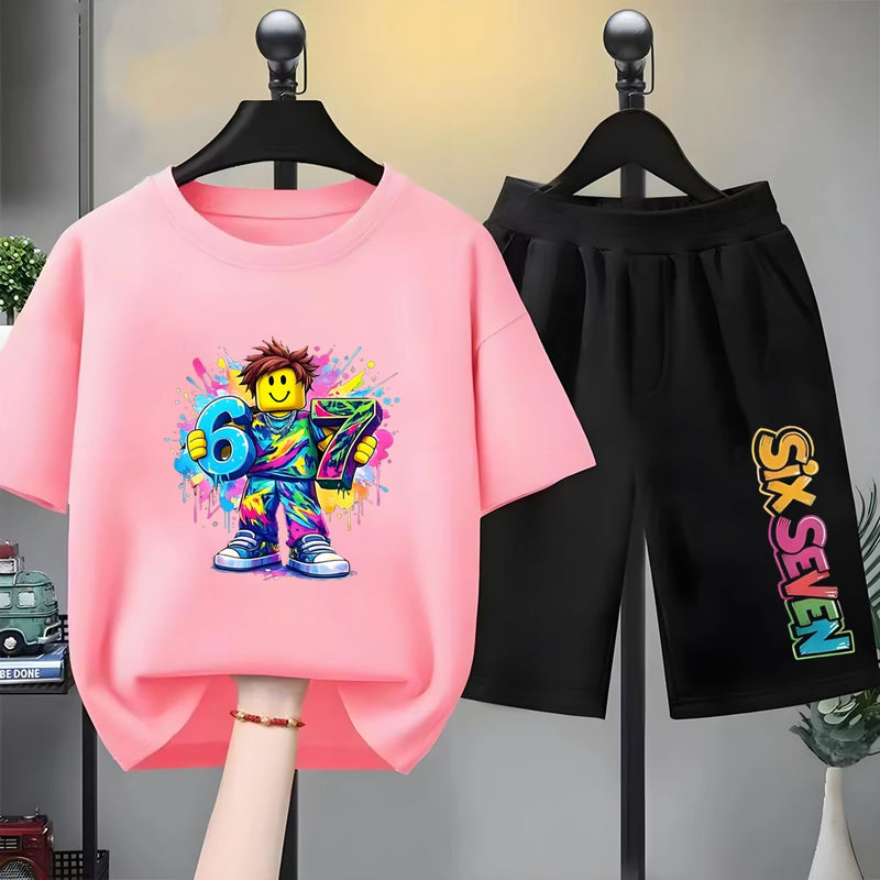 67 Digital Print Children White T - shirt Set - View 8 | SAMAG