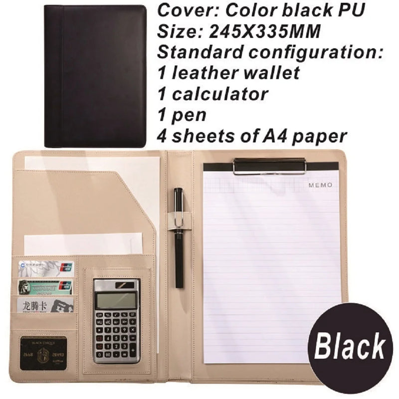 Leather High-End Office Folder Multi-Functional A4 Paper Folder Binder Detachable Calculator Set Office Supplies