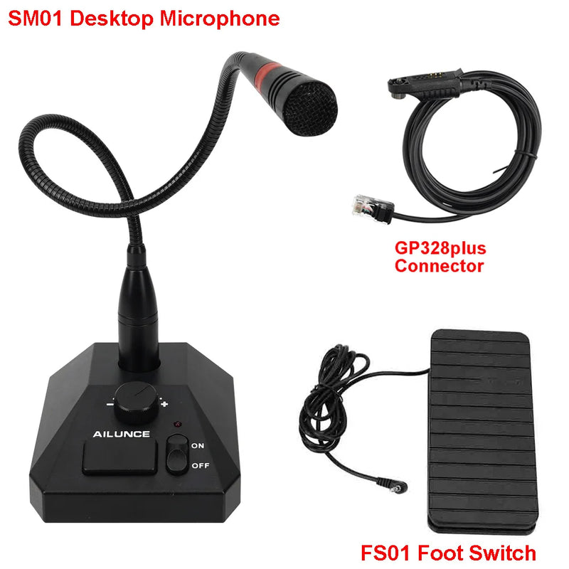 Retevis Aliunce SM01 Desktop Microphone For Walkie Talkie RT622 RT3S HD1 RA685 RT95 Two-Way Radio Handheld Mic 2pin / GP328plus