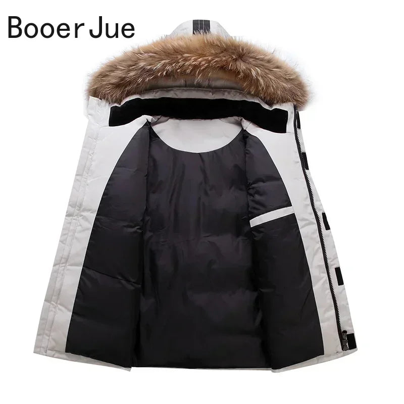 Outdoor Hiking Sport Coat High Quality Overcoat Winter Parka 90% White Duck Down Removable Cap Men's Thermal Thick Puffer Jacket