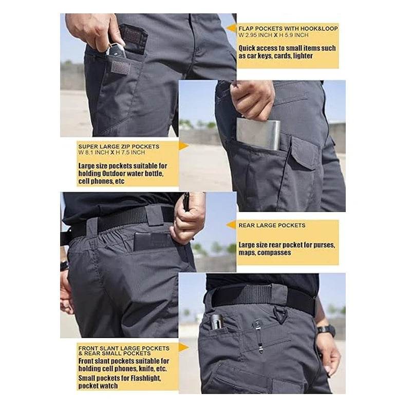 Cargo Pants Hiking Men Outdoor Waterproof Multi-pocket Tactical Trousers Camping Spring Autumn Combat Rip-Stop Work Pant