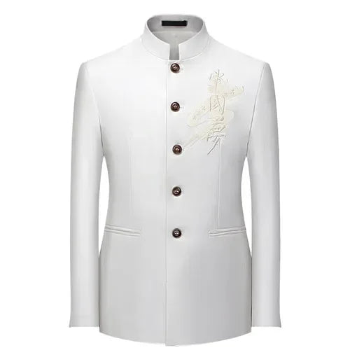 Chinese Stand Collar Men Blazer, Korean Style Solid Casual Suit Jacket, Fashion Slim Fit Dress Coat, Yellow,Burgundy,White,Black
