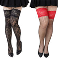 Plus Size Transparent Black Lace Silicone Non-Slip Mesh Stockings Sexy Fishnet Stocking Thigh High Tights Long Socks for Women
