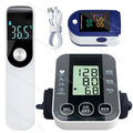 Medical Arm Blood Pressure Meter Tensiometers Tonometer Cuff Fever Thermometer Oximeter Heart Rate 3 IN 1 Set
