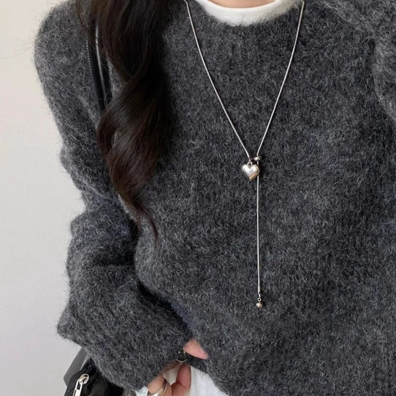 Stainless Steel Long Necklace with Heart Pendant Adjustable Chain Sweater Chain for Women Fashion Jewelry Accessories 2025
